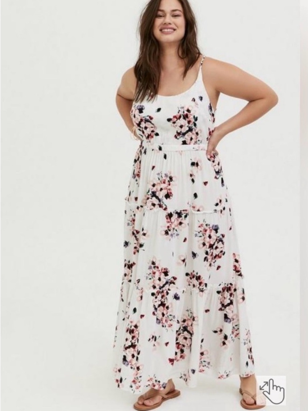 Womens Torrid Maxi Challis Tiered Dress White Floral Size 2X